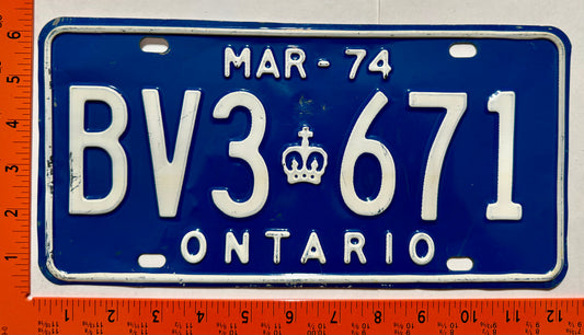 1974 Ontario #BV3 671 Bus License Plate