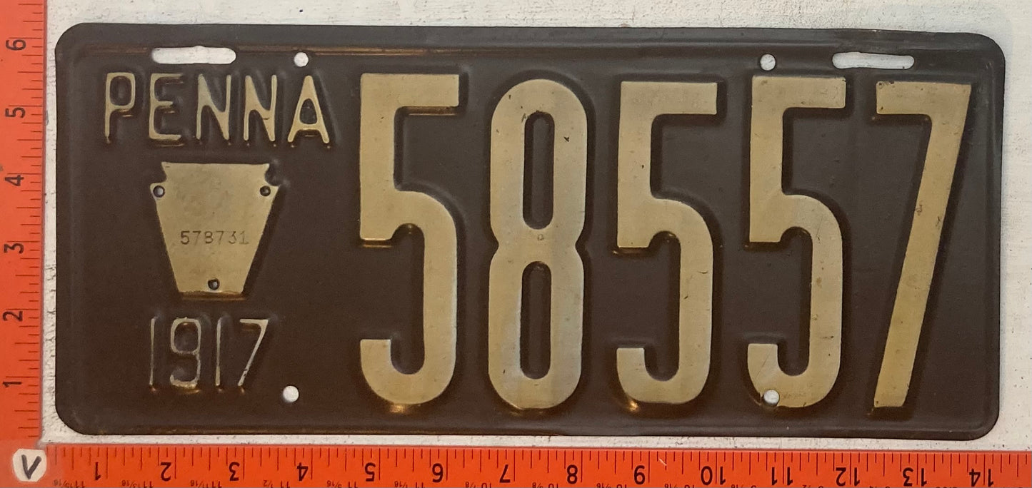 1917 Pennsylvania #58557 Passenger License Plate