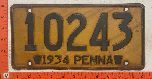 1934 Pennsylvania #10243 Passenger License Plate