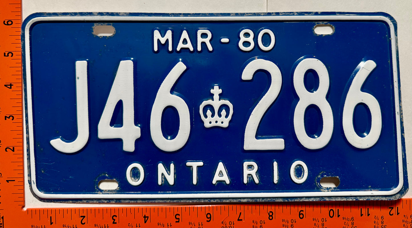 1980 Ontario #J46 286 Commercial License Plate