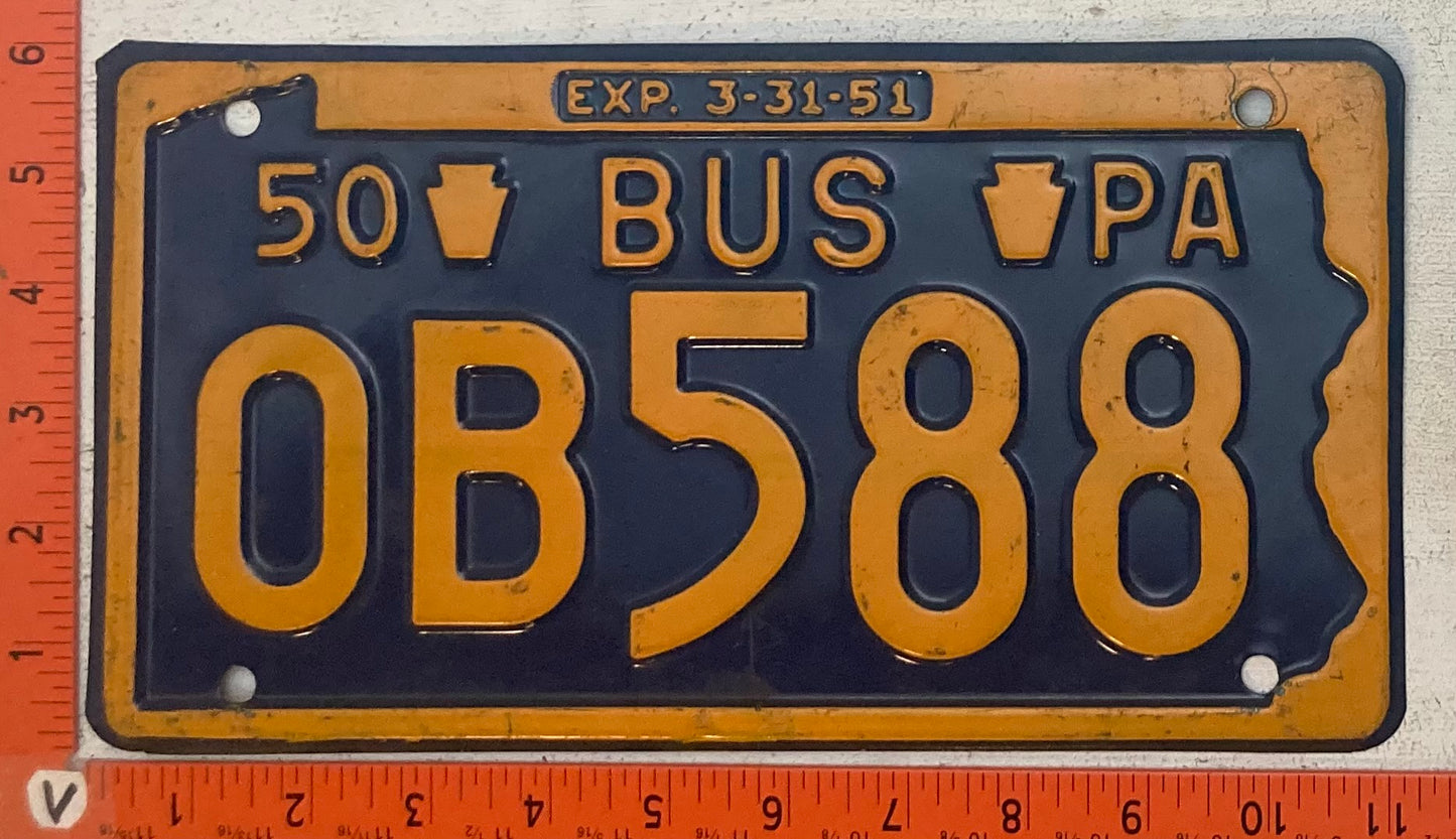 1950 Pennsylvania #OB588 Bus License Plate