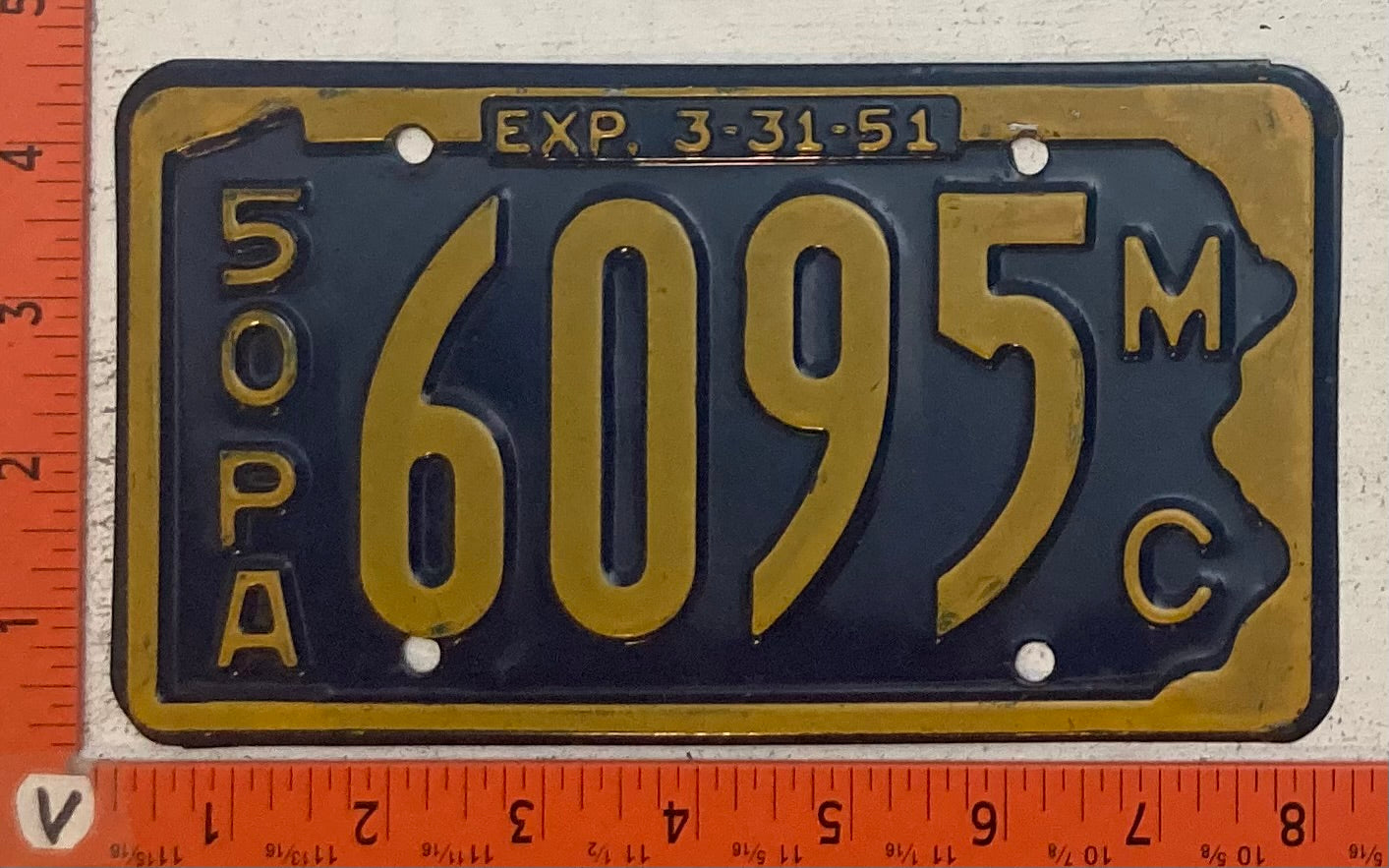 1950 Pennsylvania #6095 Motorcycle License Plate