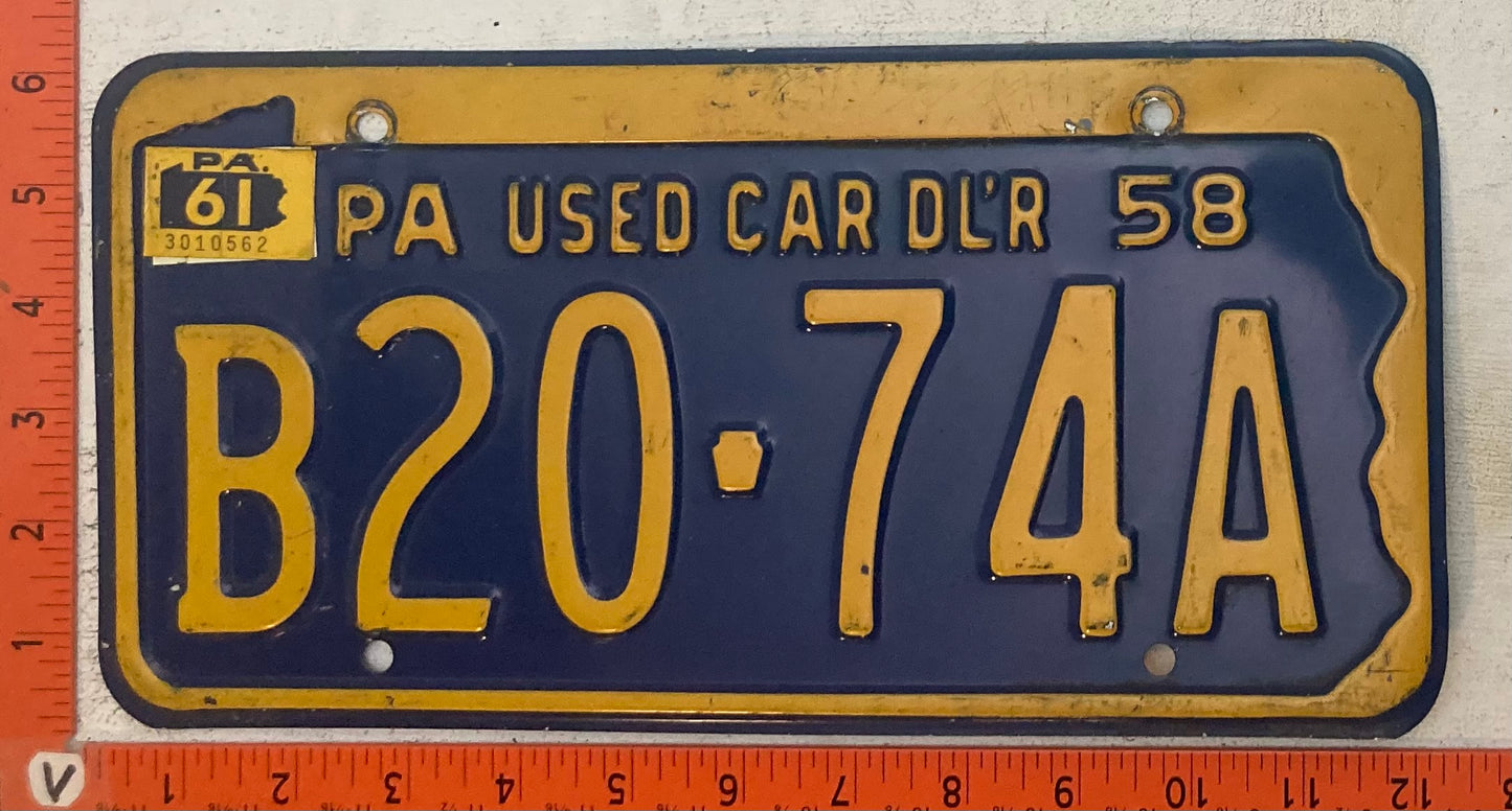 1961 Pennsylvania #B20-74A Used Car Dealer License Plate