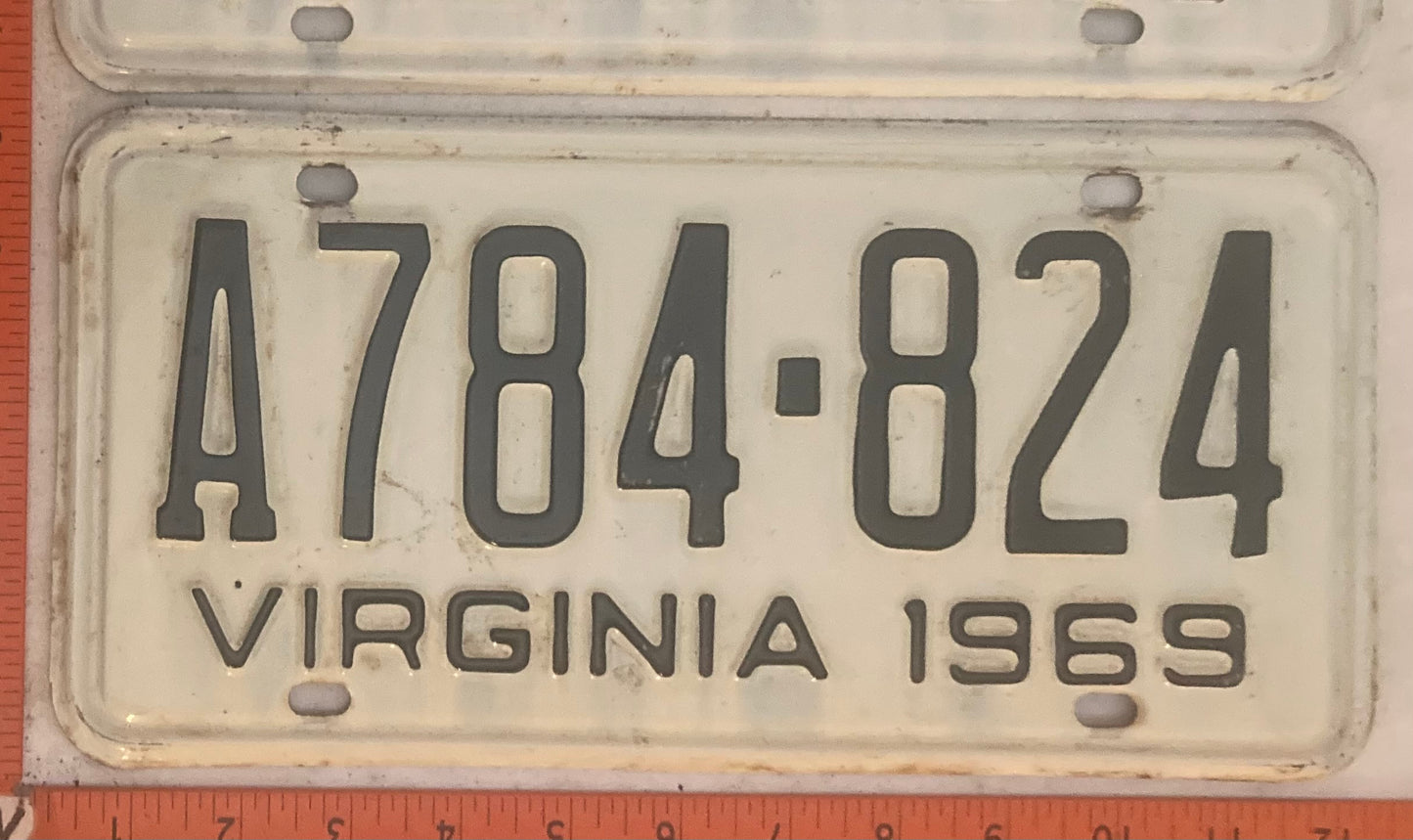 1969 Virginia #A784-824 Passenger License Plate (Pair)