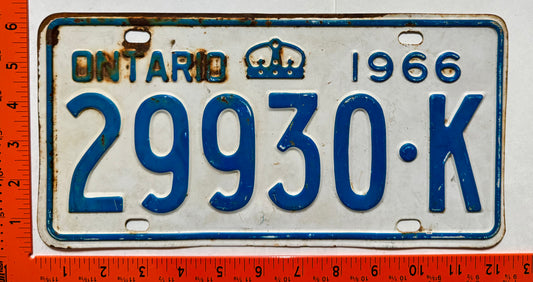 1966 Ontario #29930-K Passenger License Plate