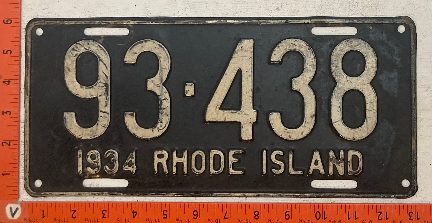 1934 Rhode Island #93-438 Passenger License Plate