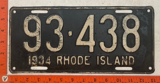 1934 Rhode Island #93-438 Passenger License Plate
