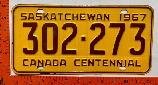 1967 Saskatchewan #302-273 Passenger License Plate