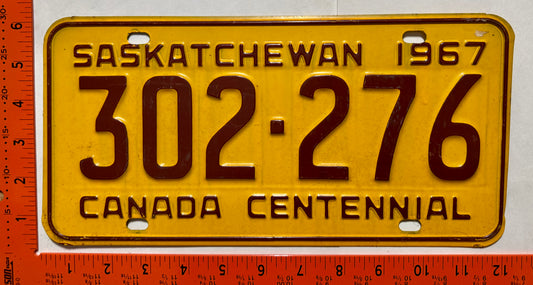 1967 Saskatchewan #302-276 Passenger License Plate