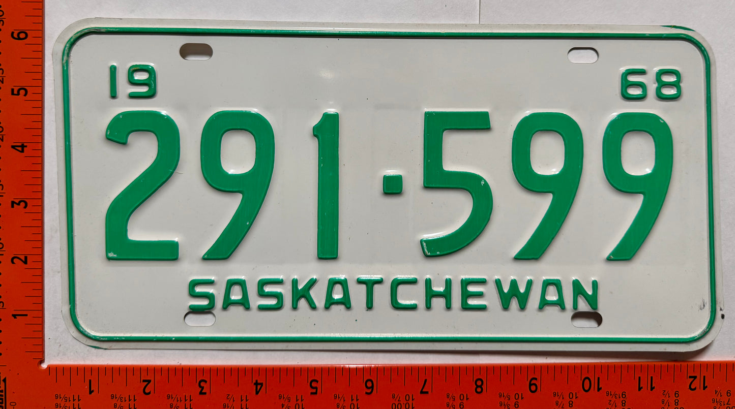 1968 Saskatchewan #291-599 Passenger License Plate