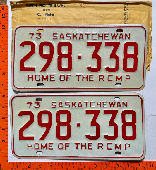 1973 Saskatchewan #298-338 Passenger License Plate Pair