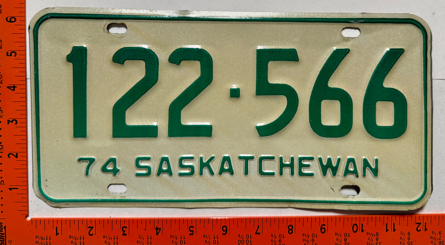 1974 Saskatchewan #122-566 Passenger License Plate