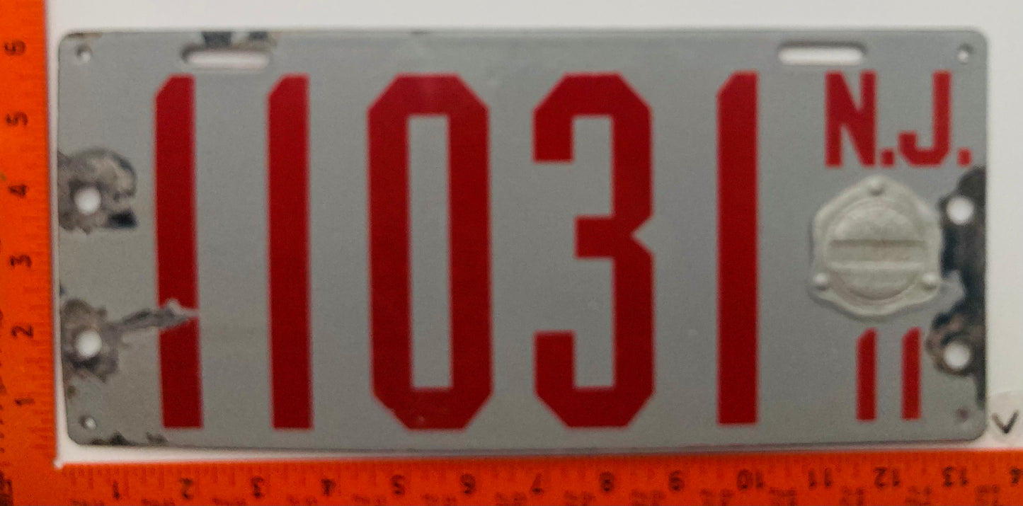 1911 New Jersey #11031 Passenger License Plate (Porcelain)