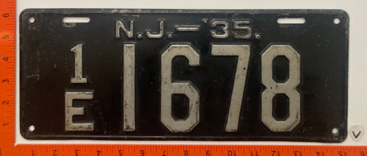 1935 New Jersey #1/E 1678 Passenger License Plate