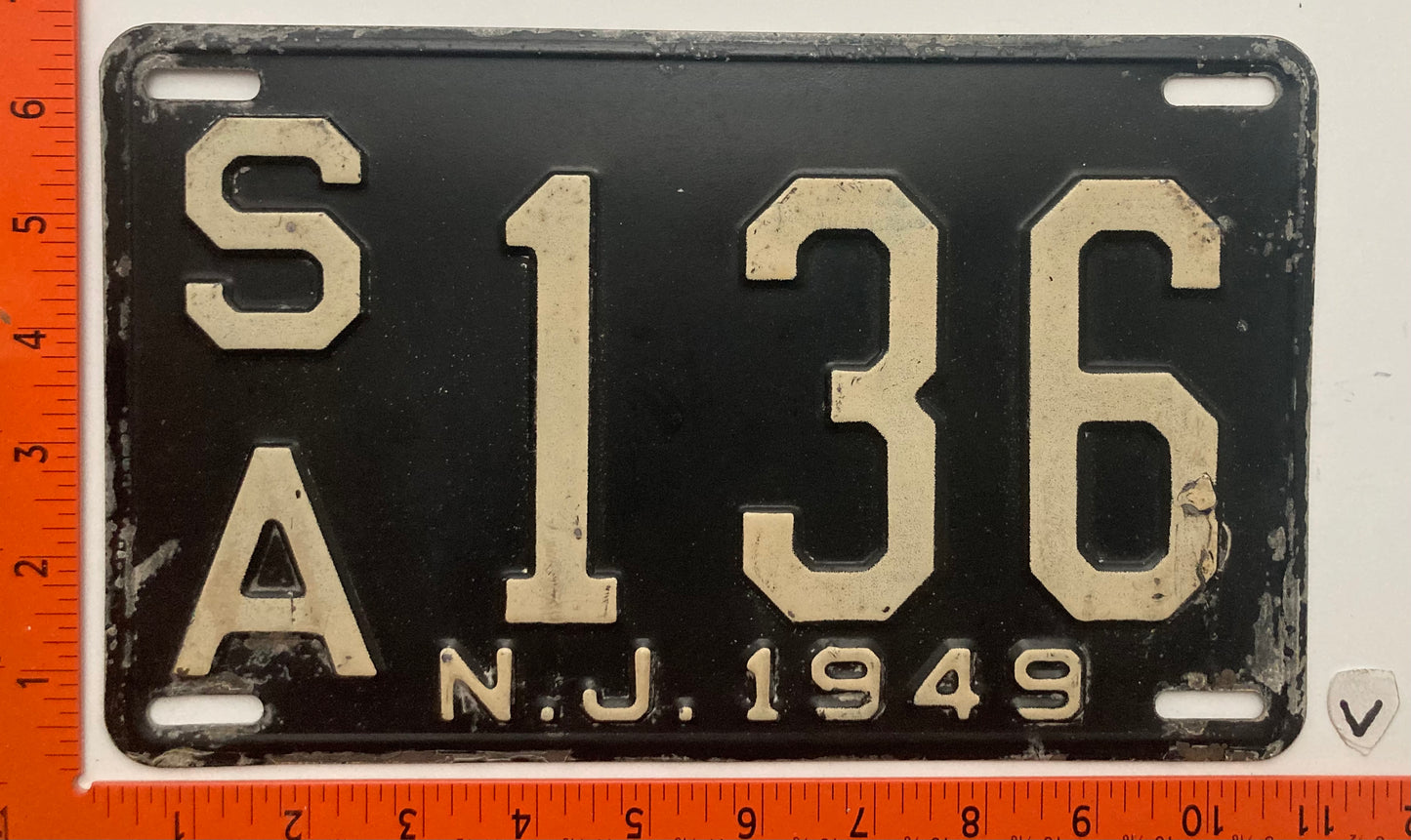 1949 New Jersey #S/A 136 Passenger License Plate