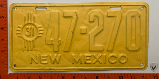 1931 New Mexico #47-270 Passenger License Plate (Repaint)