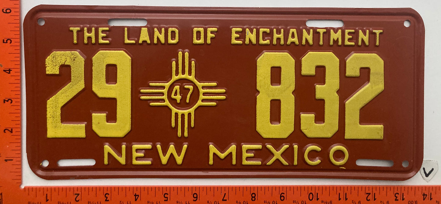 1947 New Mexico #29 832 Passenger License Plate