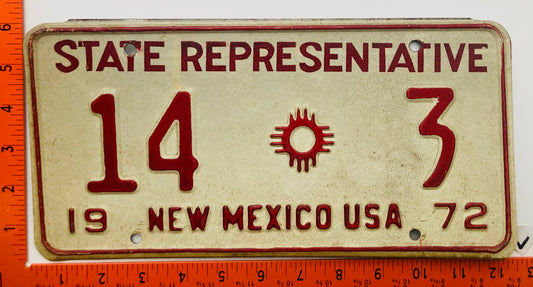 1972 New Mexico #14 3 State Representative Passenger License Plate