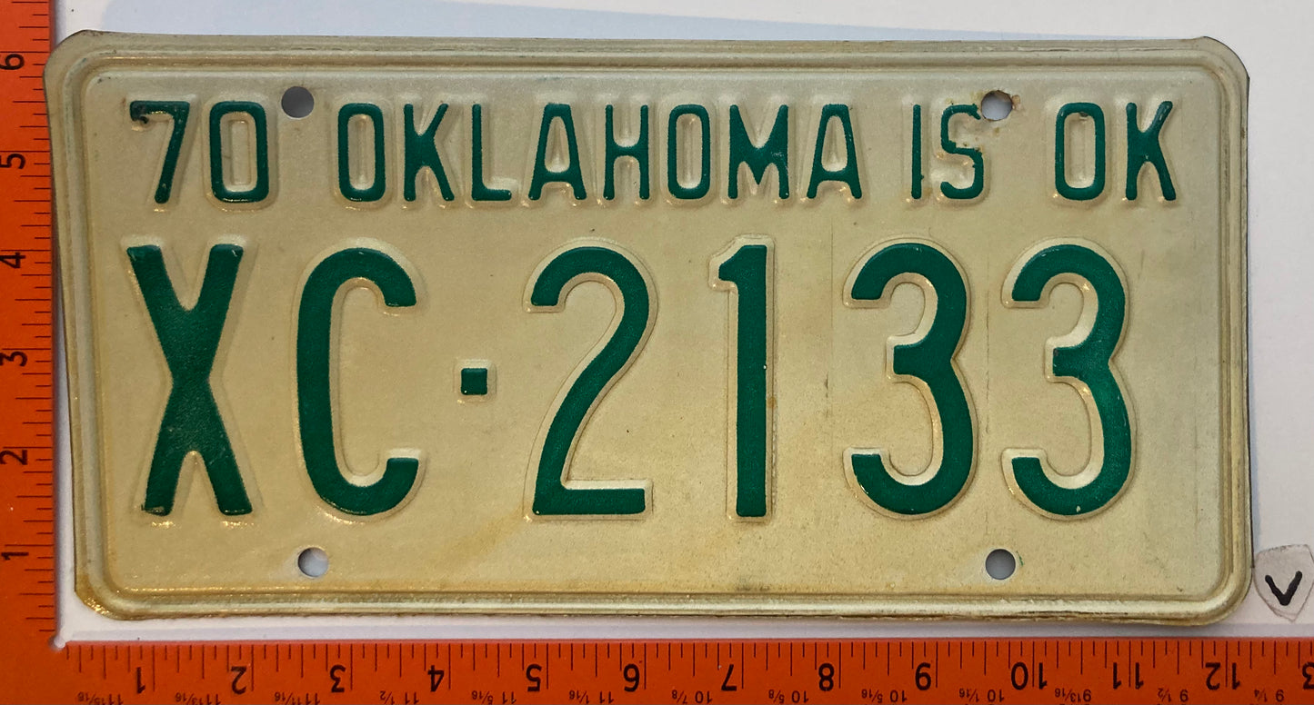 1970 Oklahoma #XC-2133 Passenger License Plate