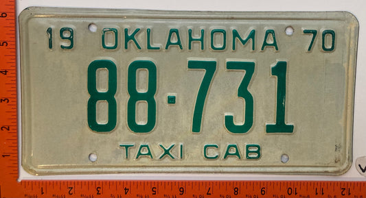 1970 Oklahoma #88-731 Taxi License Plate
