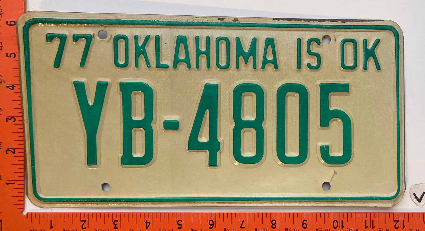 1977 Oklahoma #YB-4805 Passenger License Plate