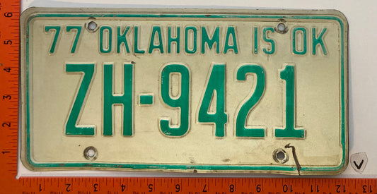 1977 Oklahoma #ZH-9241 Passenger License Plate