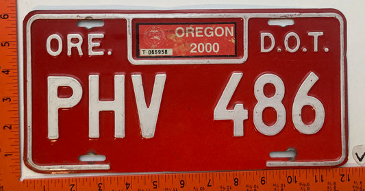 2000 Oregon #PHV 486 Department of Transportation Truck License Plate