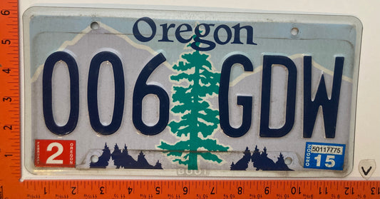 2015 Oregon #006 GDW Passenger License Plate