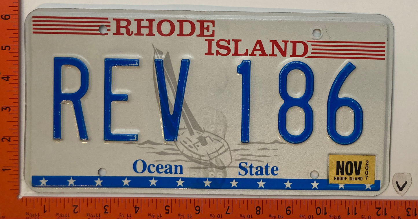 2007 Rhode Island #REV 186 Passenger Sailboat License Plate