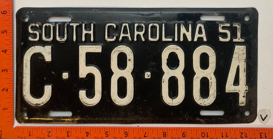 1951 South Carolina #C58-884 Passenger License Plate