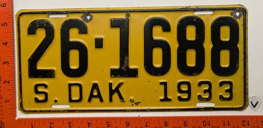 1933 South Dakota #26-1688 Passenger License Plate