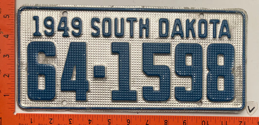 1949 South Dakota #64-1598 Passenger License Plate