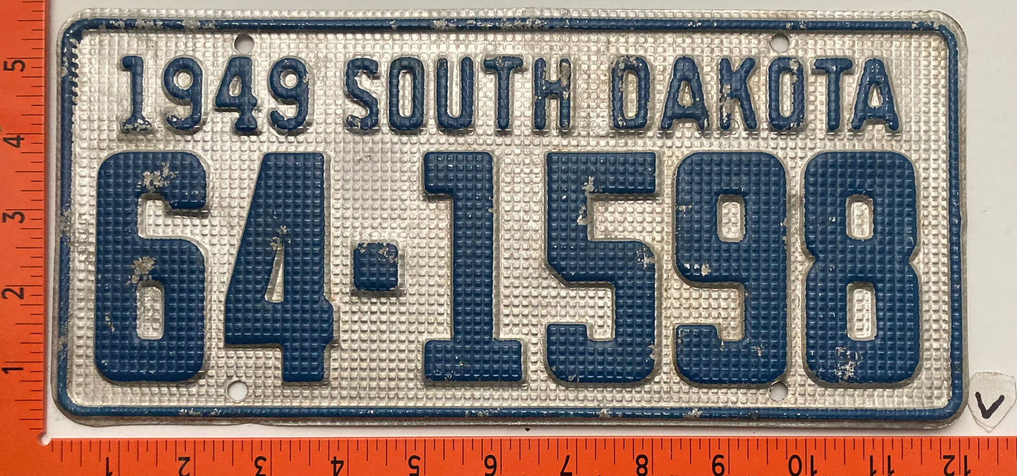 1949 South Dakota #64-1598 Passenger License Plate