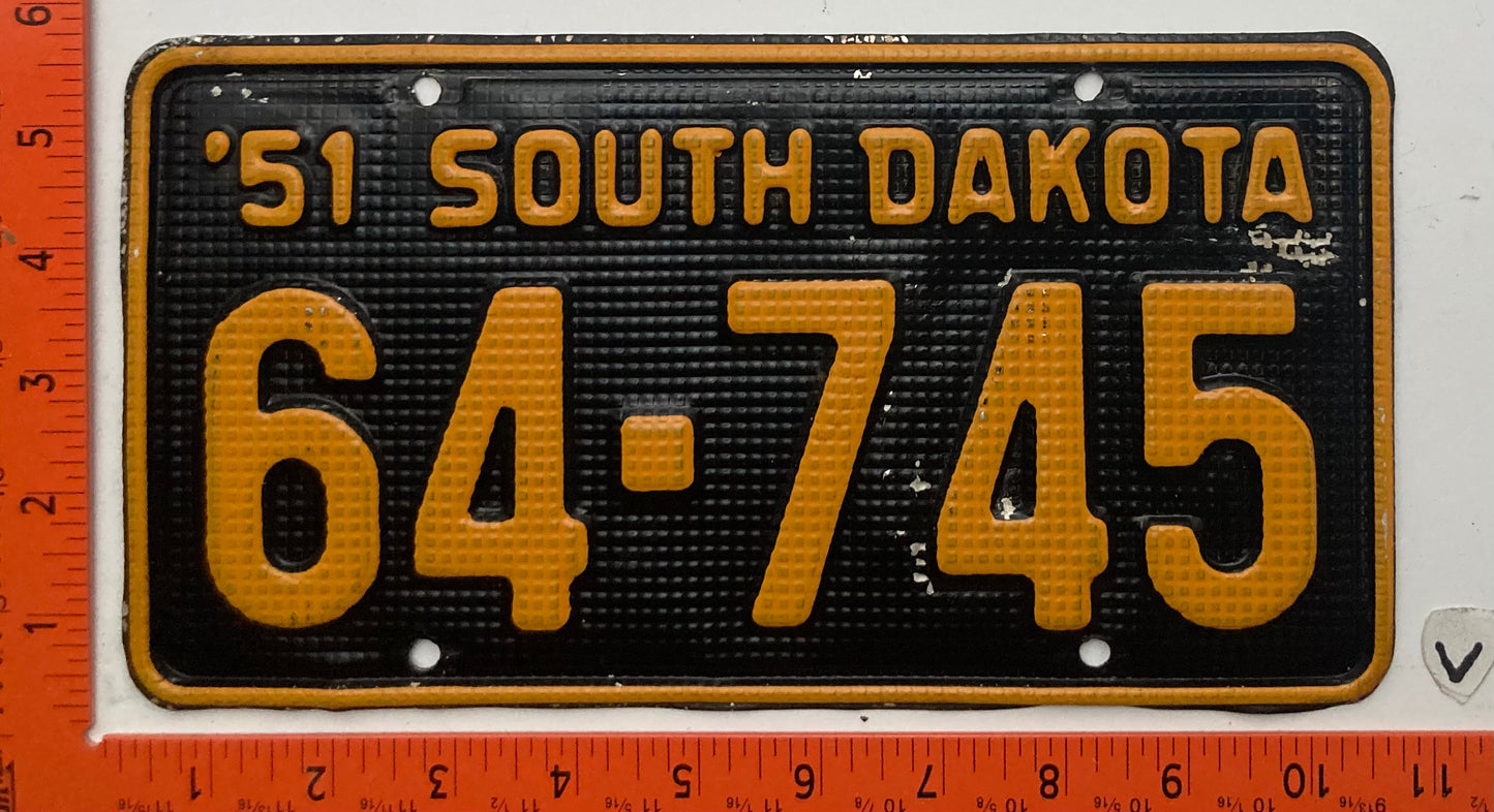 1951 South Dakota #64-745 Passenger License Plate