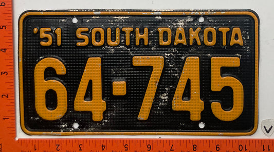 1951 South Dakota #64-745 Passenger License Plate