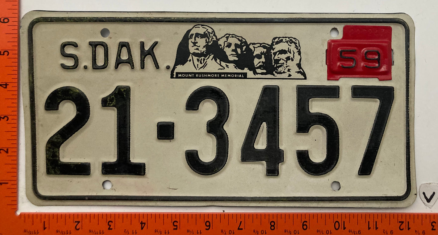 1959 South Dakota #21-3457 Passenger License Plate