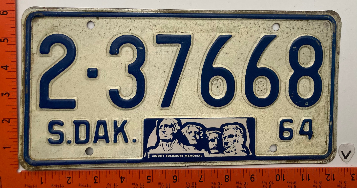 1964 South Dakota #2-37668 Passenger License Plate