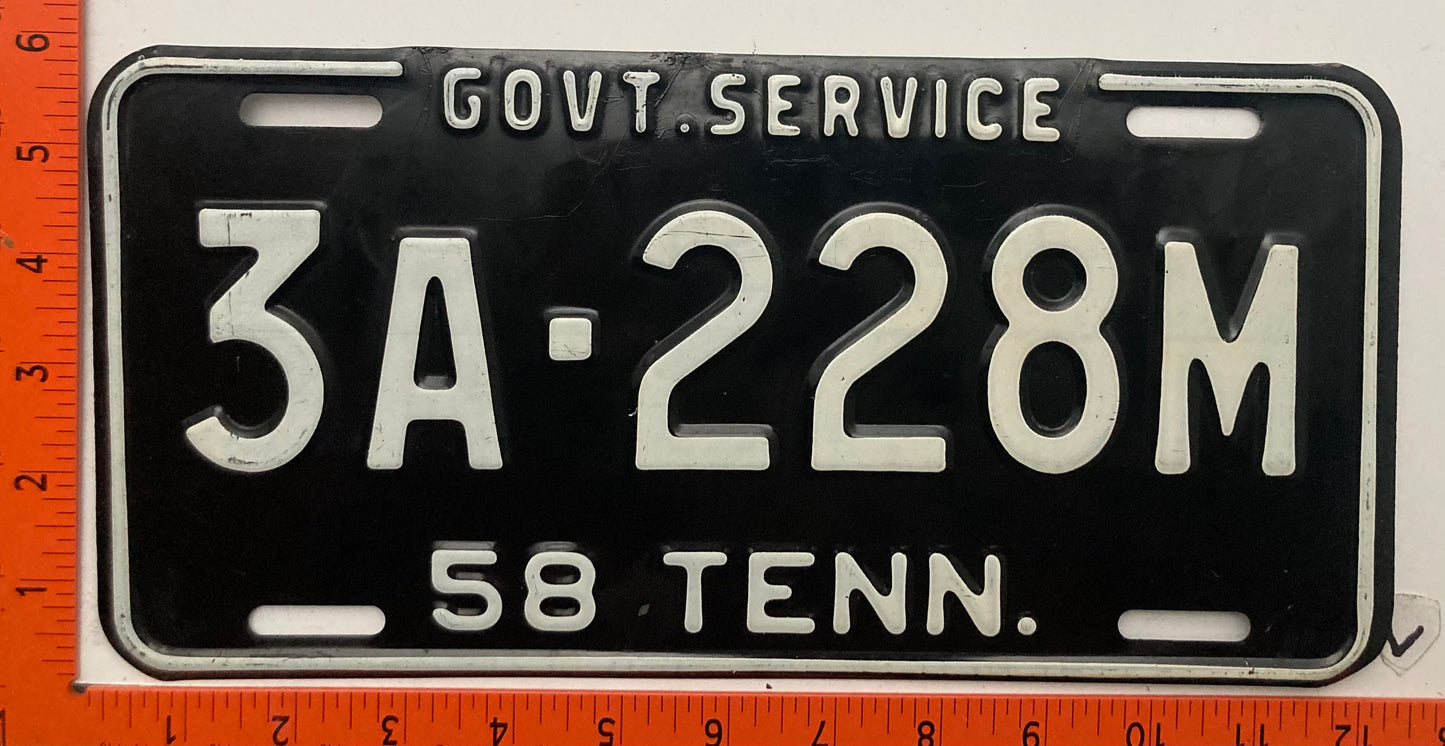 1958 Tennessee #3A-228M Government Service License Plate