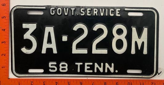 1958 Tennessee #3A-228M Government Service License Plate