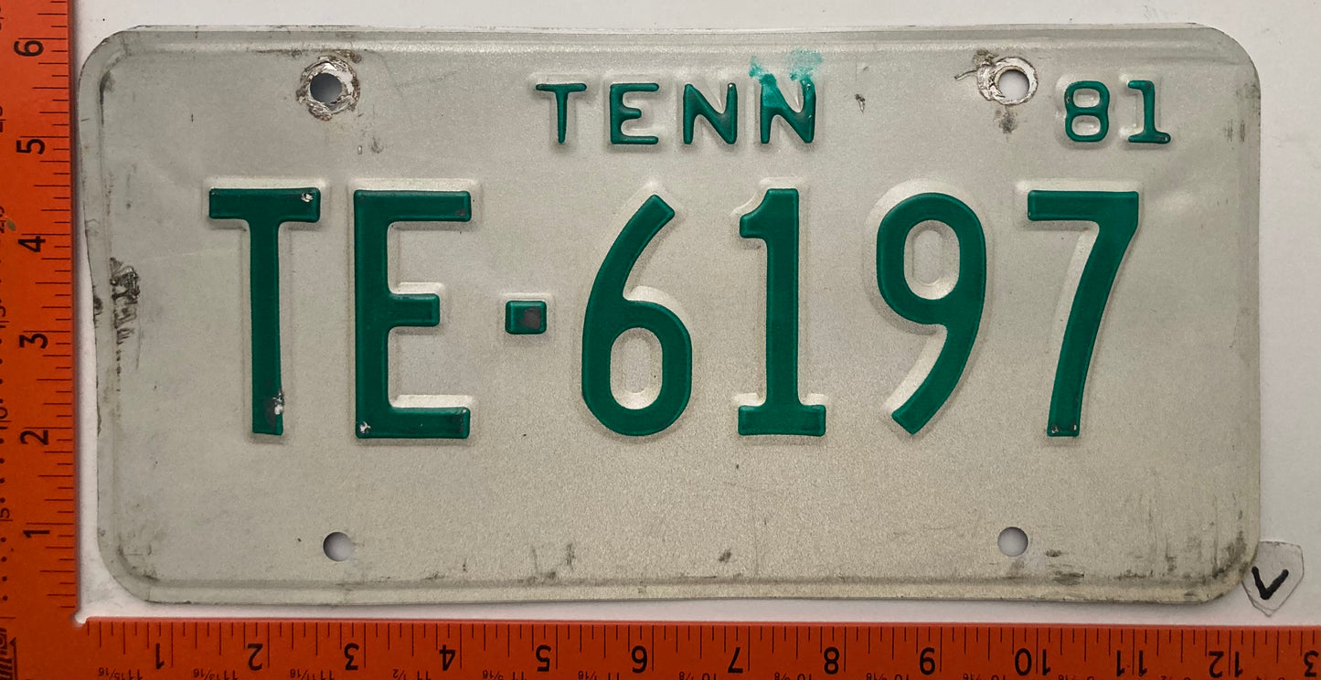 1981 Tennessee #TE-6197 Trailer License Plate