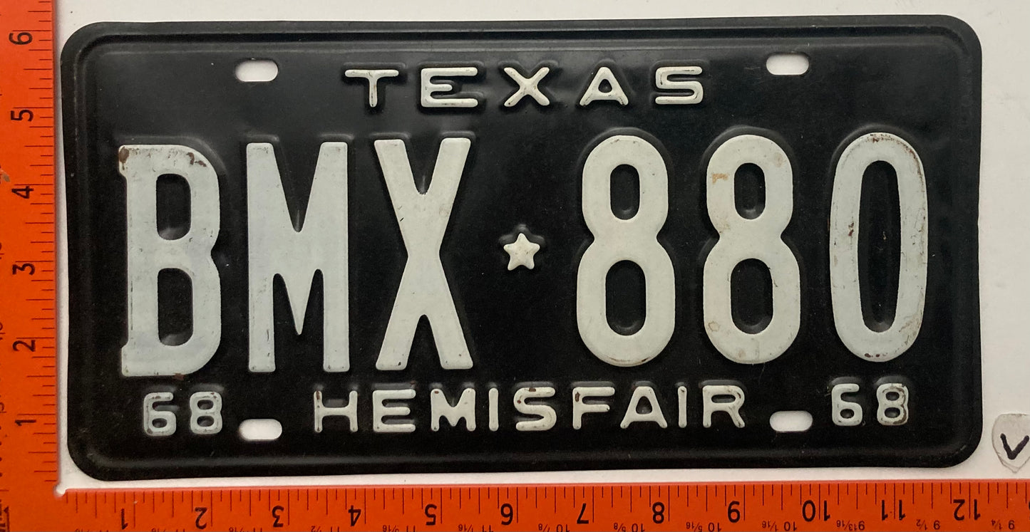 1968 Texas #BMX 880 Passenger License Plate