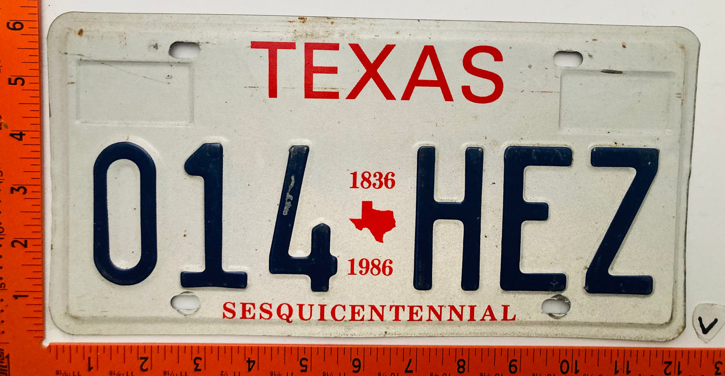 1986 Texas #014 HEZ Passenger License Plate