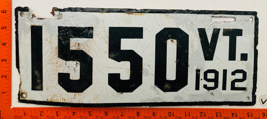 1912 Vermont #1550 Passenger License Plate (Porcelain)