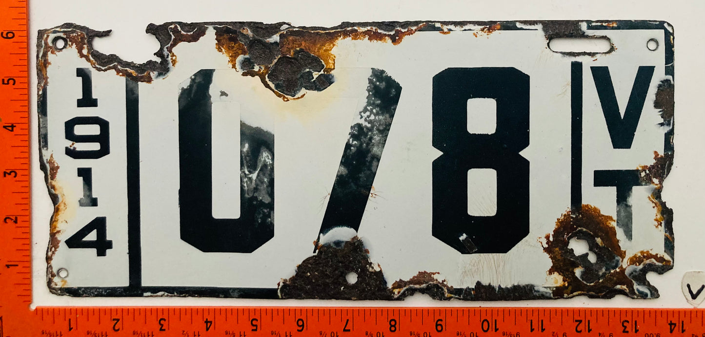 1914 Vermont #078 Dealer License Plate (Porcelain)