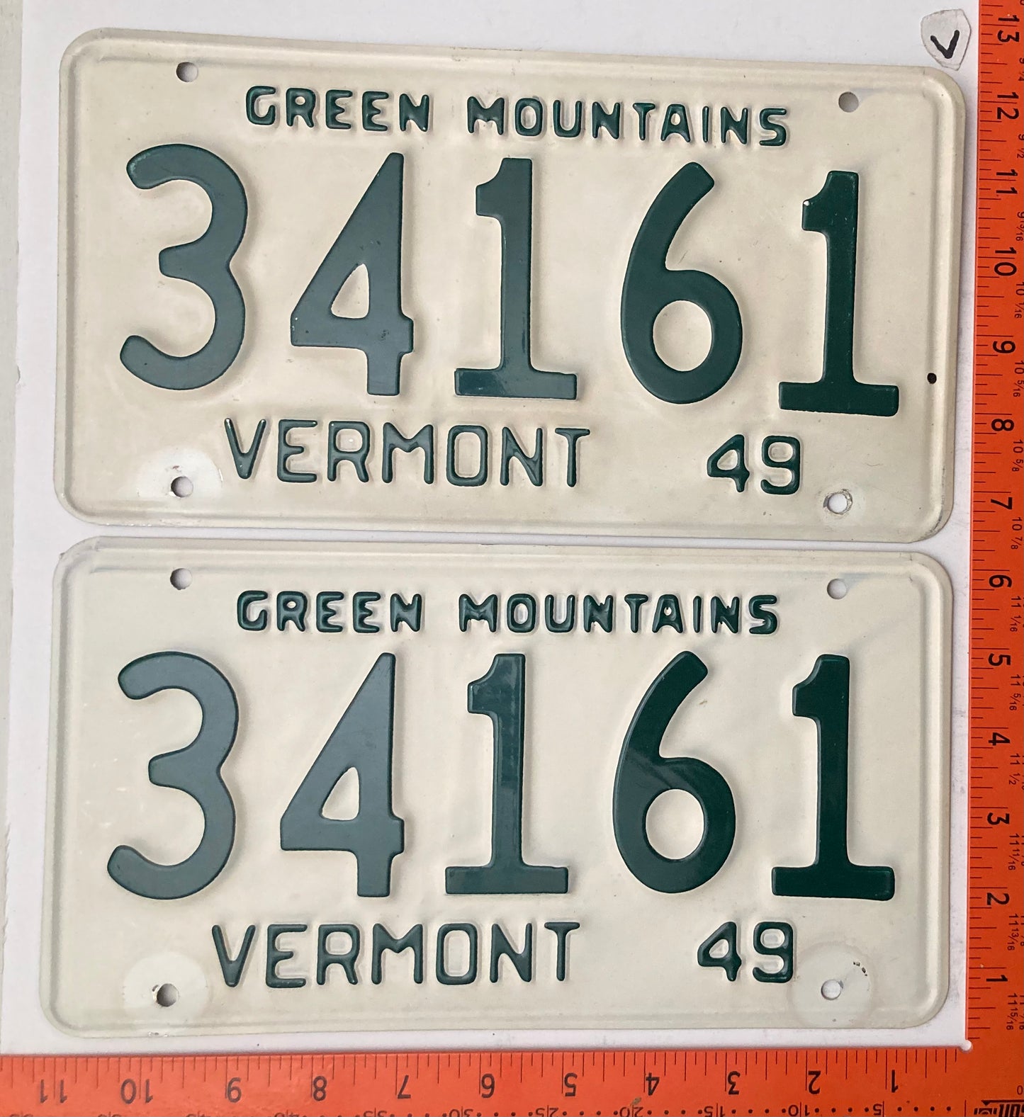 1949 Vermont #34161 Passenger License Plate (Pair)