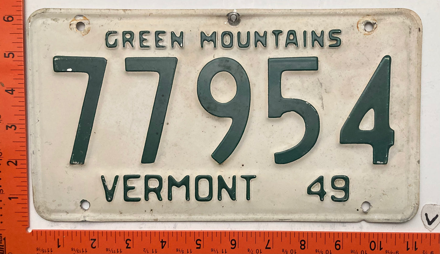 1949 Vermont #77954 Passenger License Plate
