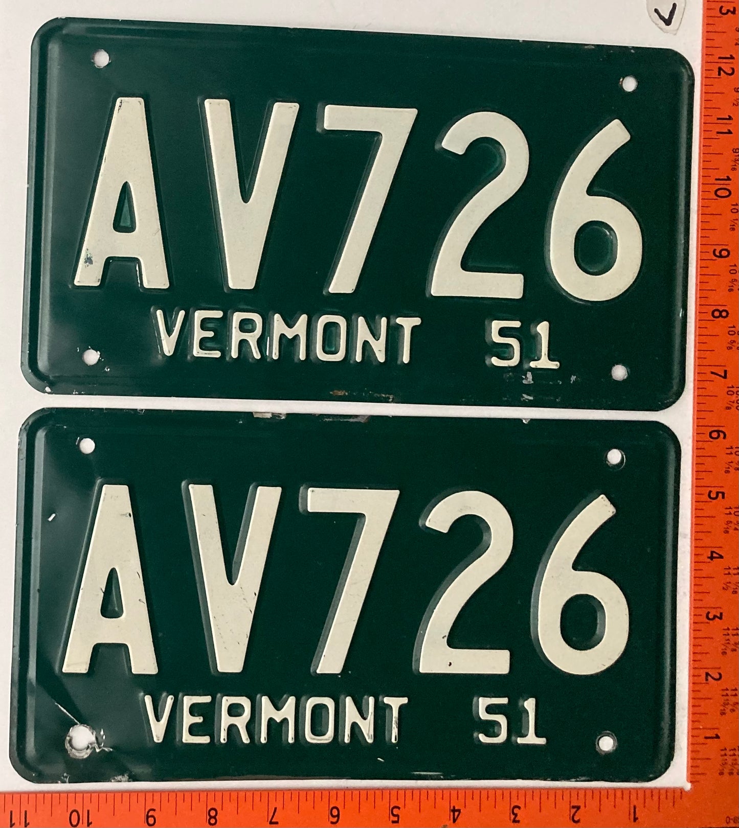 1951 Vermont #AV726 Passenger License Plate (Pair)