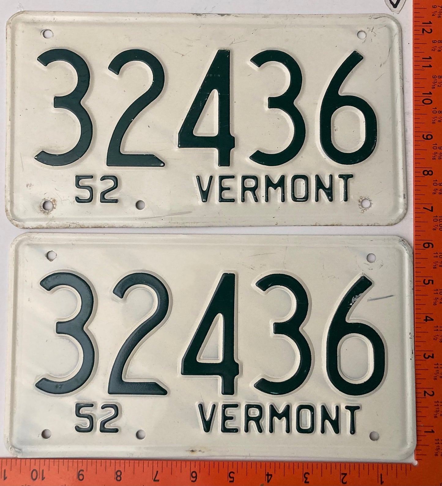 1952 Vermont #32436 Passenger License Plate (Pair)