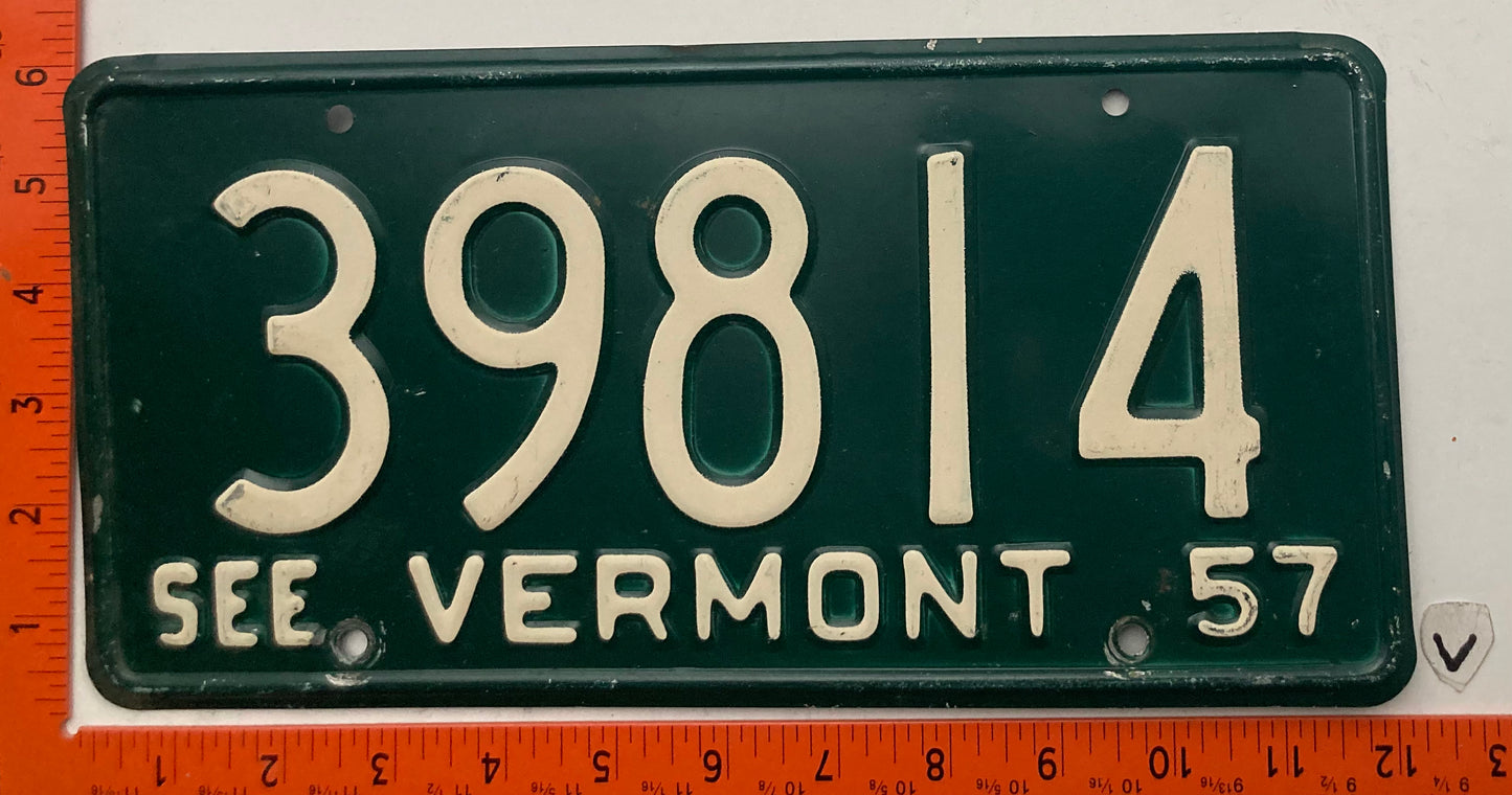 1957 Vermont #39814 Passenger License Plate