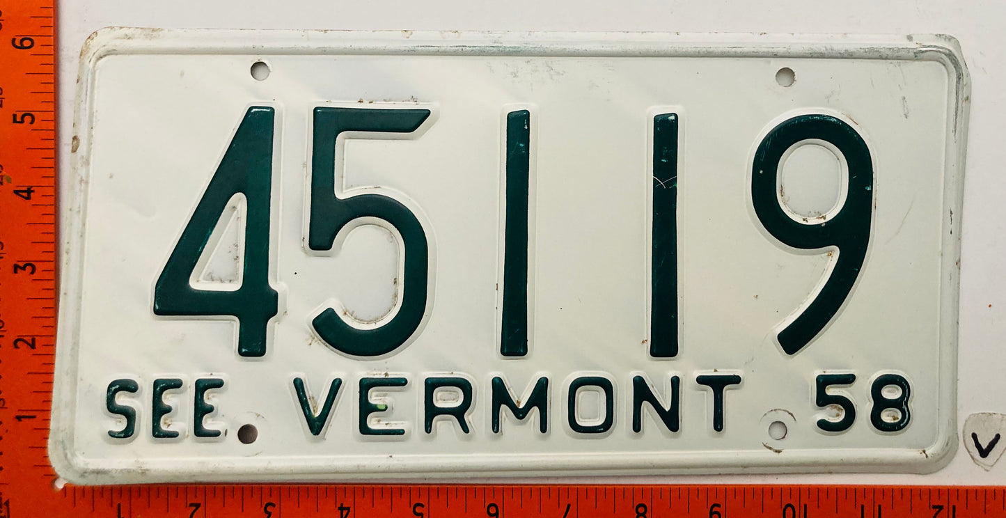 1958 Vermont #45119 Passenger License Plate